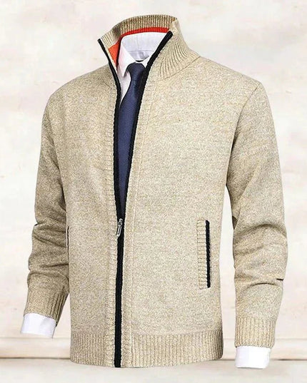 Men's Ribbed Pocket High Neck Zip Up Cardigan Sweater