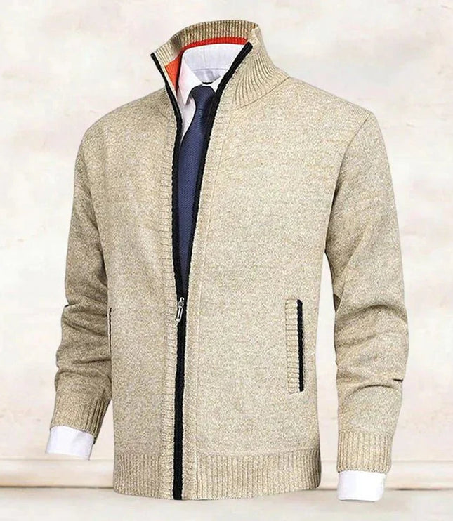 Men's Ribbed Pocket High Neck Zip Up Cardigan Sweater
