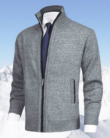 Men's Ribbed Pocket High Neck Zip Up Cardigan Sweater