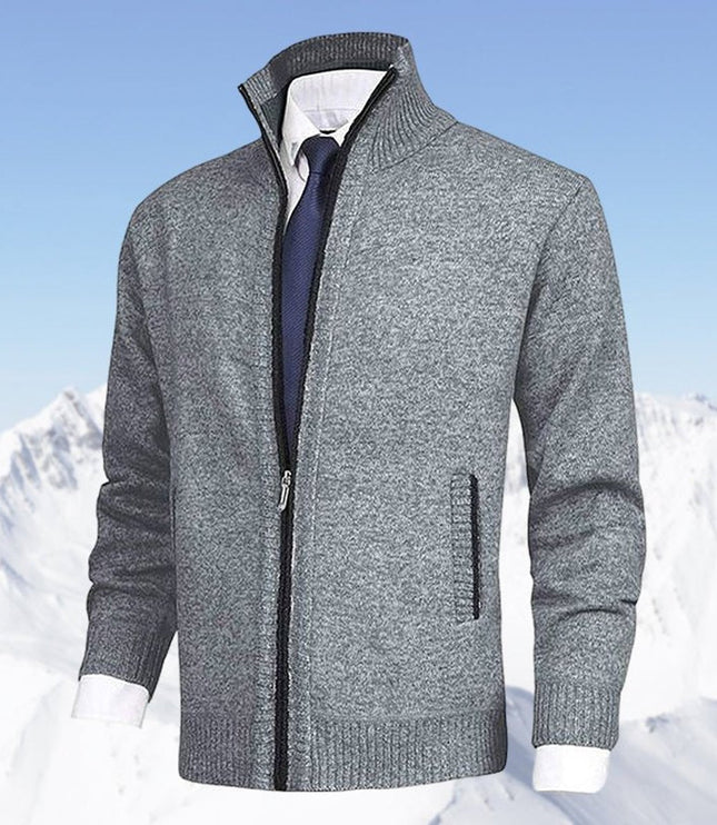 Men's Ribbed Pocket High Neck Zip Up Cardigan Sweater