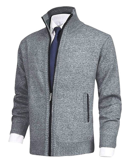 Men's Ribbed Pocket High Neck Zip Up Cardigan Sweater