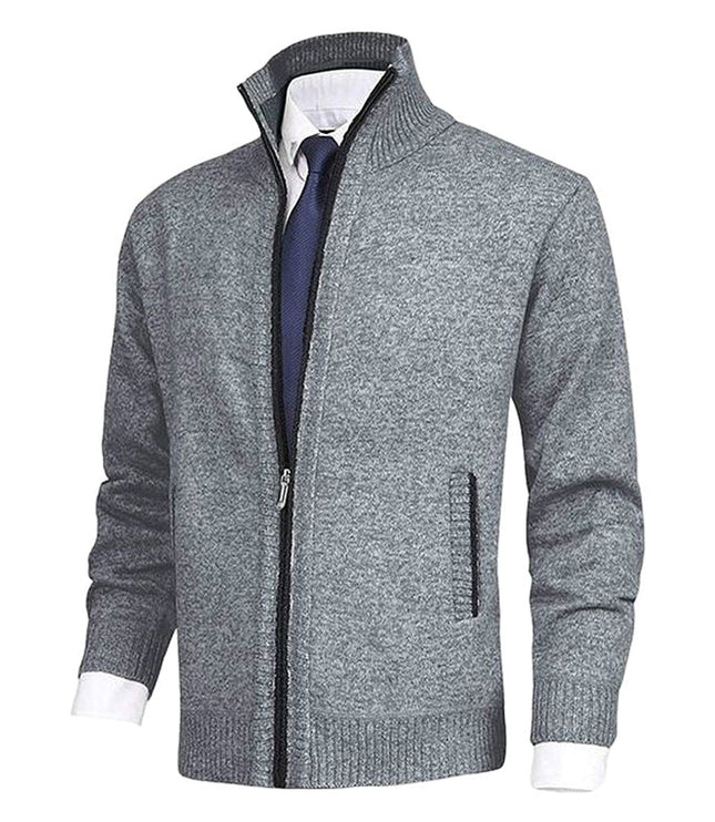 Men's Ribbed Pocket High Neck Zip Up Cardigan Sweater