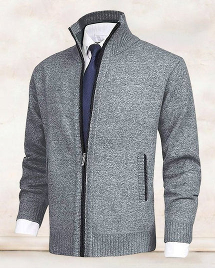 Men's Ribbed Pocket High Neck Zip Up Cardigan Sweater
