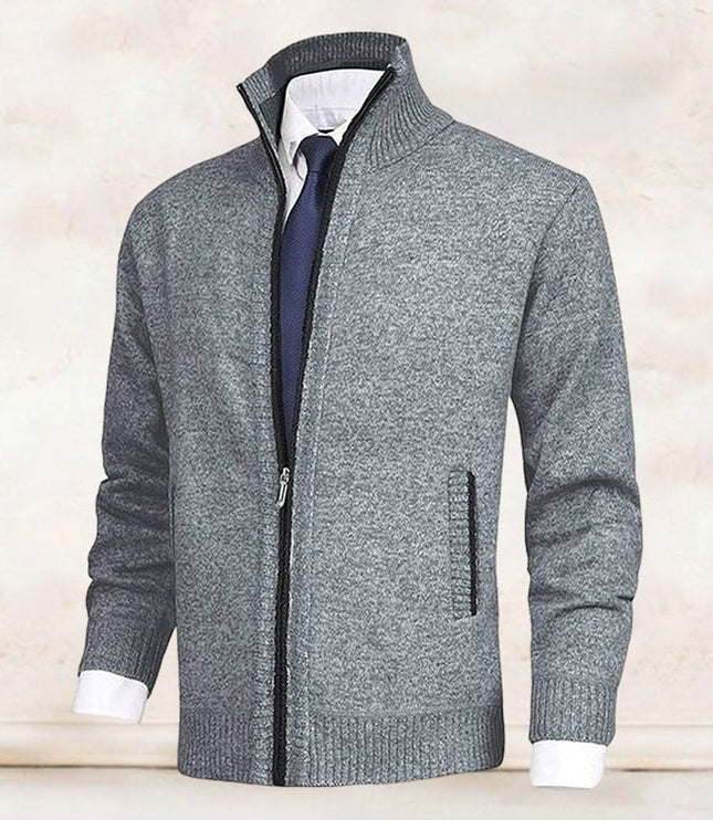 Men's Ribbed Pocket High Neck Zip Up Cardigan Sweater