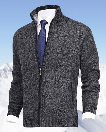 Men's Ribbed Pocket High Neck Zip Up Cardigan Sweater