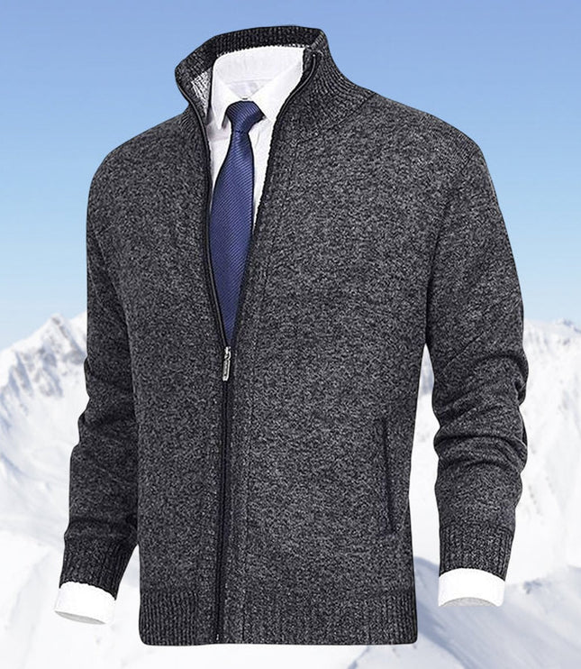 Men's Ribbed Pocket High Neck Zip Up Cardigan Sweater