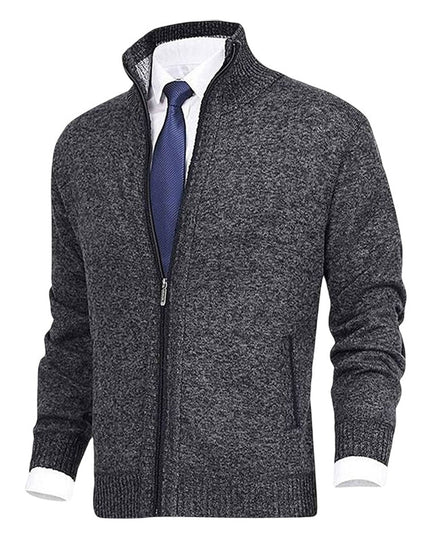 Men's Ribbed Pocket High Neck Zip Up Cardigan Sweater