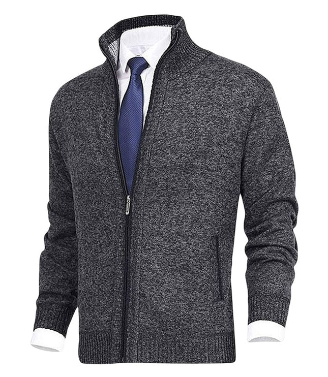 Men's Ribbed Pocket High Neck Zip Up Cardigan Sweater