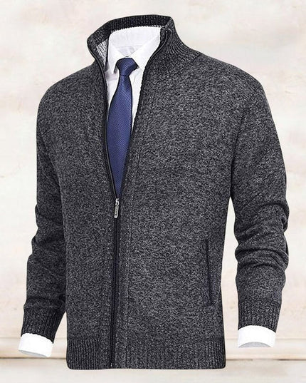 Men's Ribbed Pocket High Neck Zip Up Cardigan Sweater