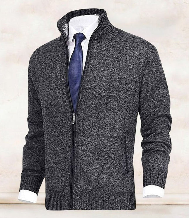 Men's Ribbed Pocket High Neck Zip Up Cardigan Sweater
