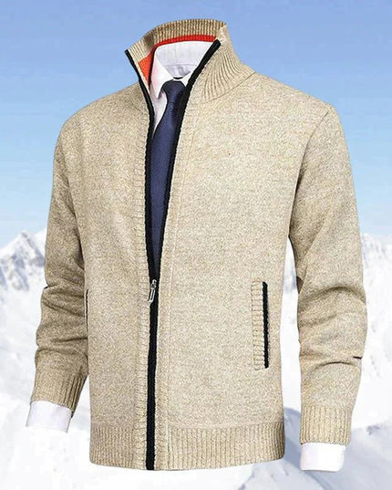 Men's Ribbed Pocket High Neck Zip Up Cardigan Sweater