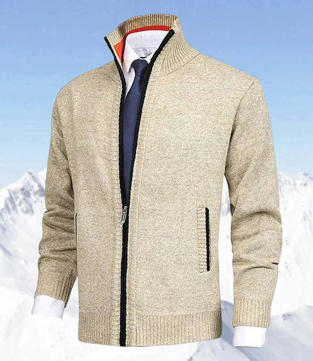 Men's Ribbed Pocket High Neck Zip Up Cardigan Sweater