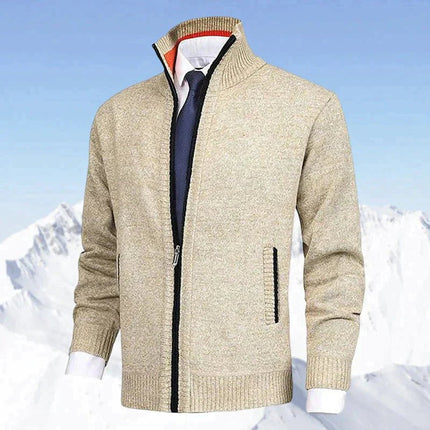 Men's Ribbed Pocket High Neck Zip Up Cardigan Sweater