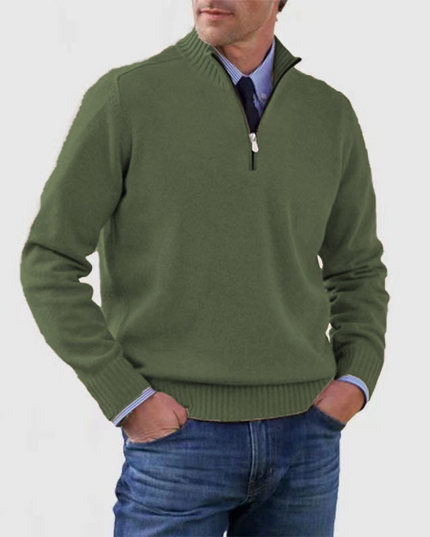Men's Ribbed Quarter-Zip Stand Collar Sweater