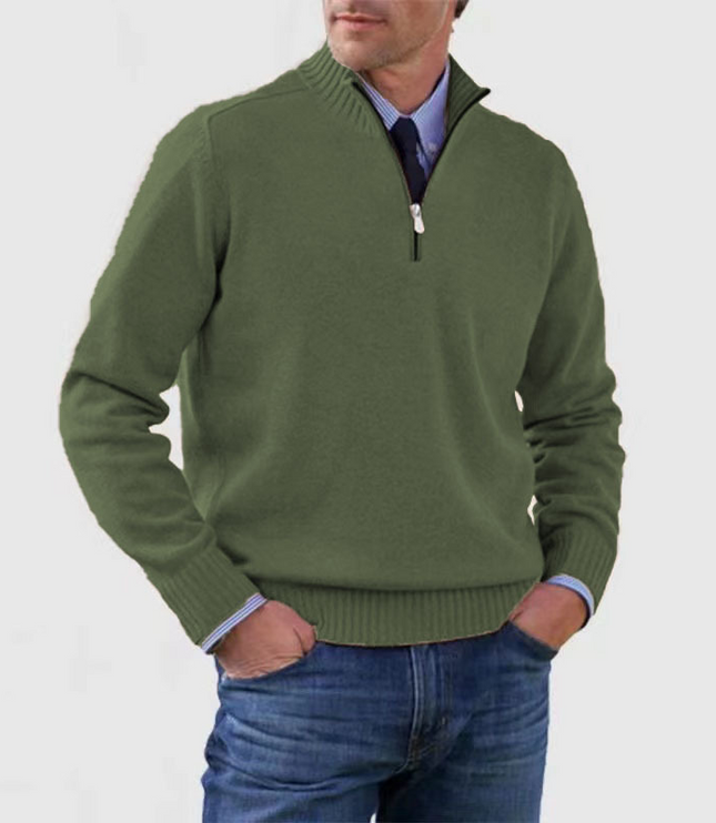 Men's Ribbed Quarter-Zip Stand Collar Sweater