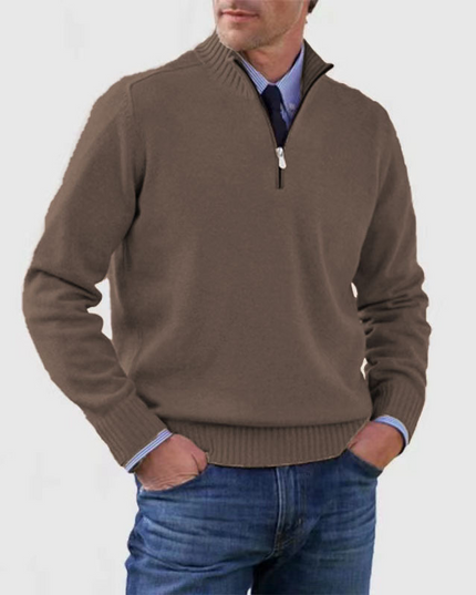 Men's Ribbed Quarter-Zip Stand Collar Sweater
