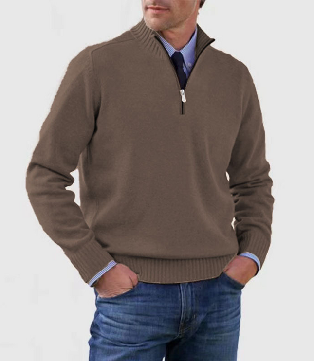 Men's Ribbed Quarter-Zip Stand Collar Sweater