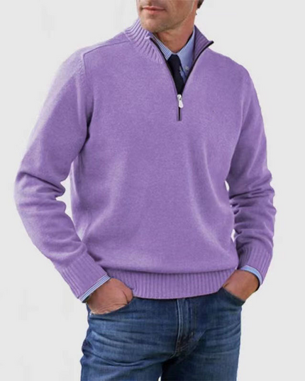 Men's Ribbed Quarter-Zip Stand Collar Sweater