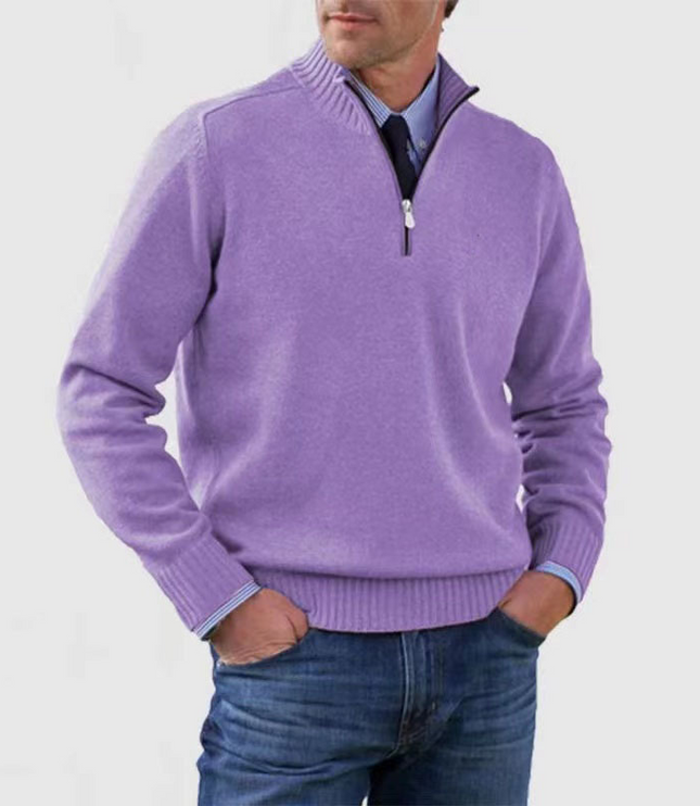 Men's Ribbed Quarter-Zip Stand Collar Sweater