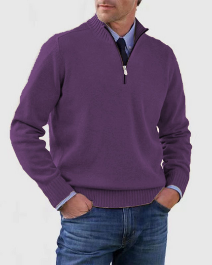 Men's Ribbed Quarter-Zip Stand Collar Sweater