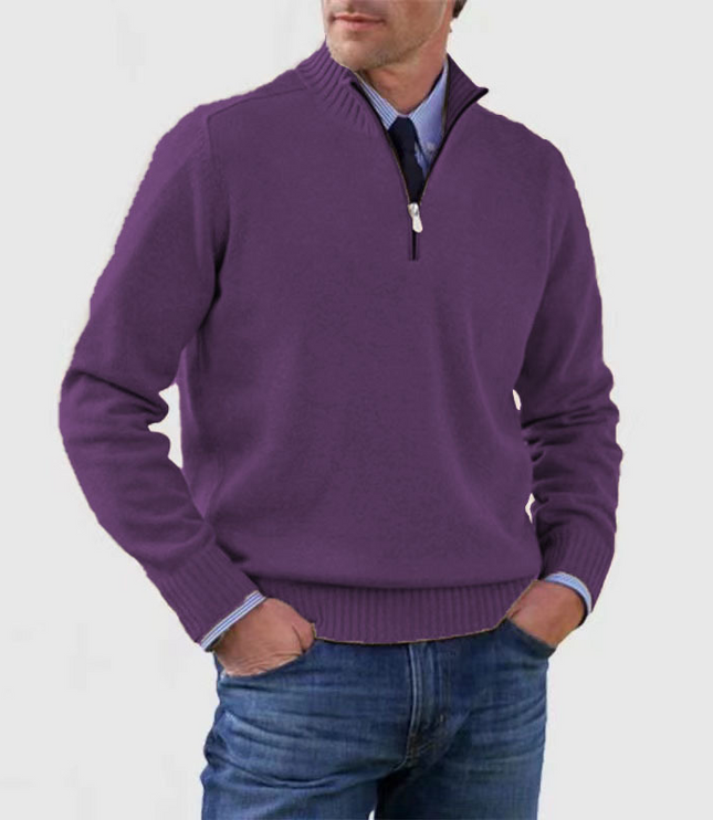 Men's Ribbed Quarter-Zip Stand Collar Sweater