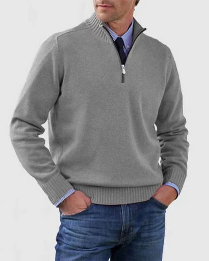 Men's Ribbed Quarter-Zip Stand Collar Sweater