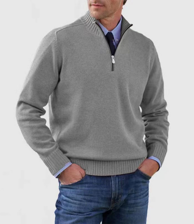 Men's Ribbed Quarter-Zip Stand Collar Sweater