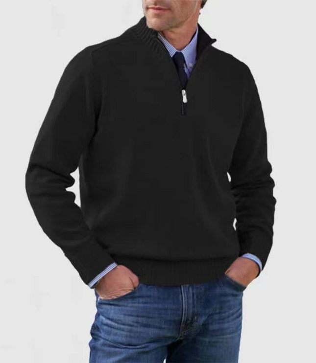 Men's Ribbed Quarter-Zip Stand Collar Sweater
