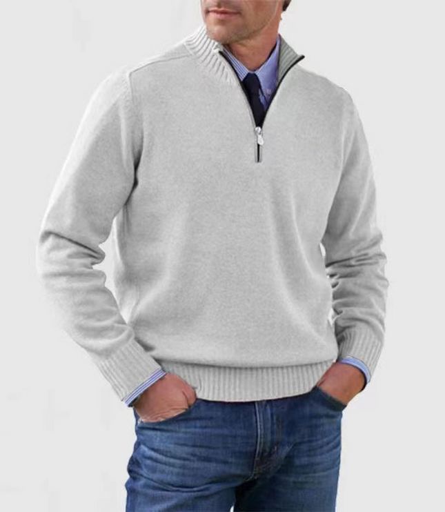 Men's Ribbed Quarter-Zip Stand Collar Sweater