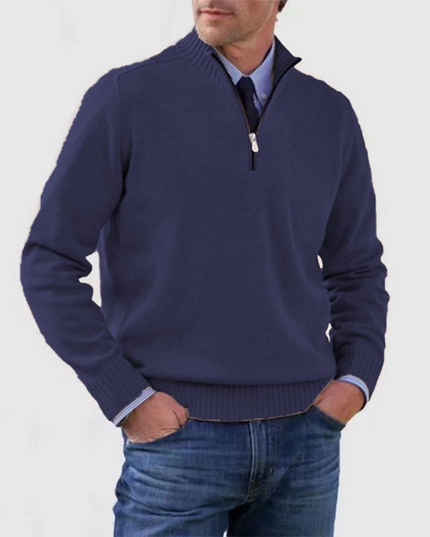 Men's Ribbed Quarter-Zip Stand Collar Sweater