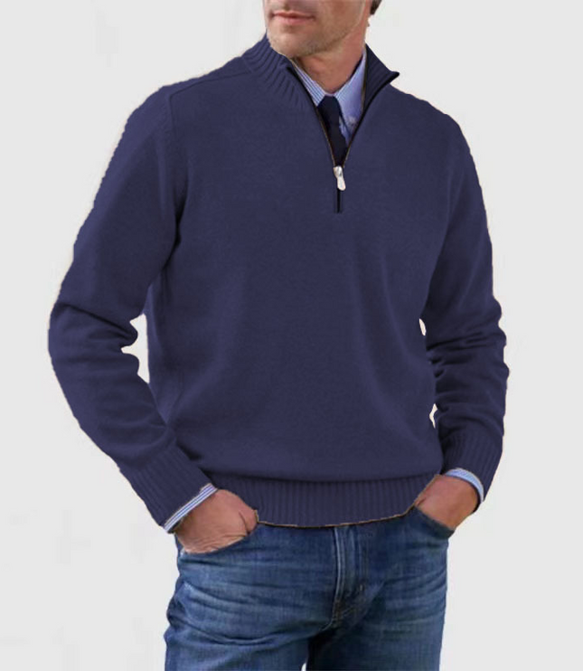 Men's Ribbed Quarter-Zip Stand Collar Sweater