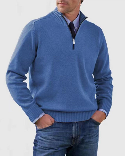 Men's Ribbed Quarter-Zip Stand Collar Sweater