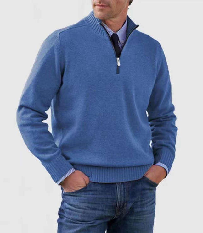 Men's Ribbed Quarter-Zip Stand Collar Sweater