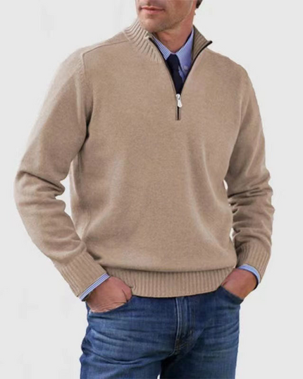 Men's Ribbed Quarter-Zip Stand Collar Sweater