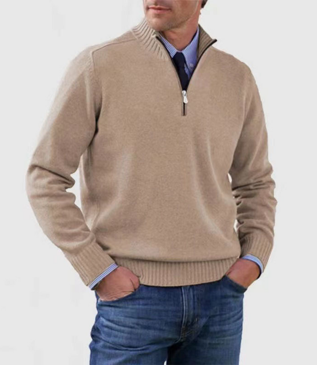 Men's Ribbed Quarter-Zip Stand Collar Sweater