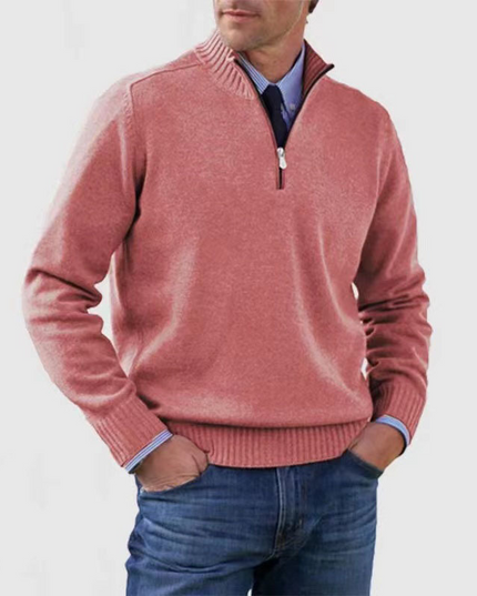 Men's Ribbed Quarter-Zip Stand Collar Sweater