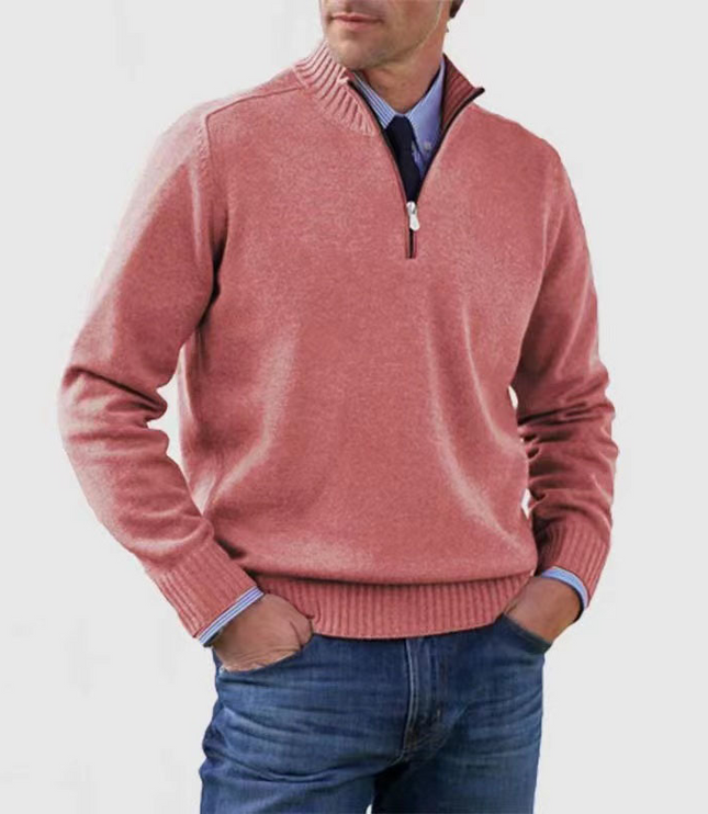 Men's Ribbed Quarter-Zip Stand Collar Sweater