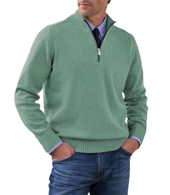 Men's Ribbed Quarter-Zip Stand Collar Sweater