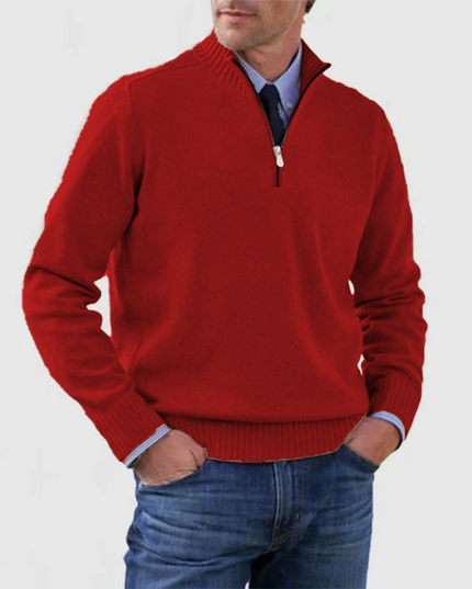 Men's Ribbed Quarter-Zip Stand Collar Sweater