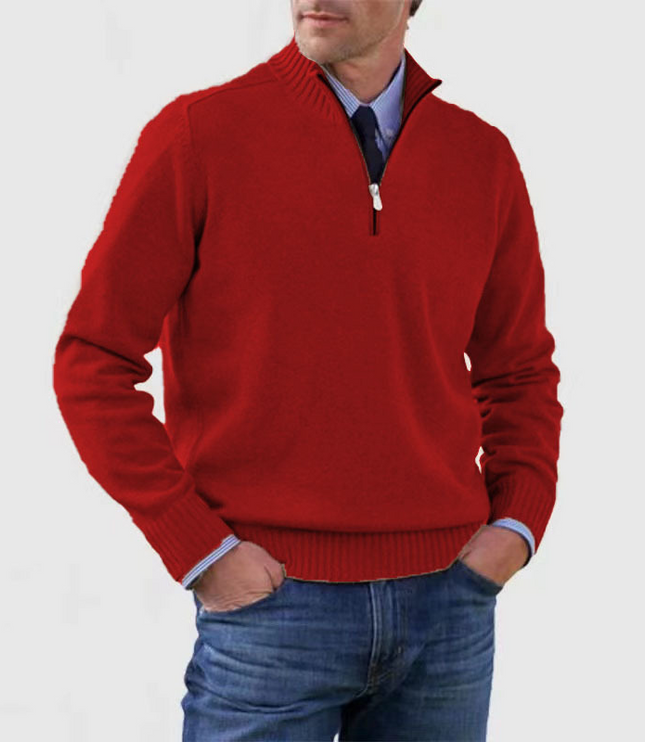 Men's Ribbed Quarter-Zip Stand Collar Sweater