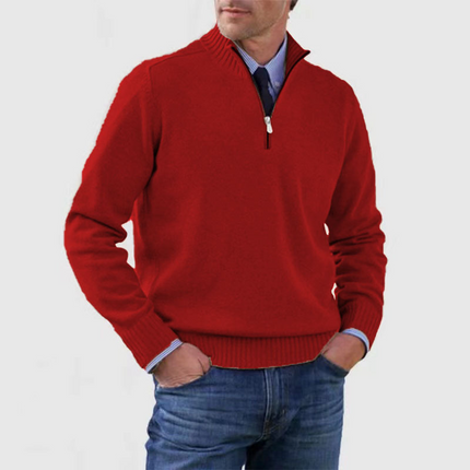 Men's Ribbed Quarter-Zip Stand Collar Sweater