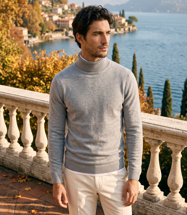 Men's Ribbed Turtleneck Jumper with a Close Fit
