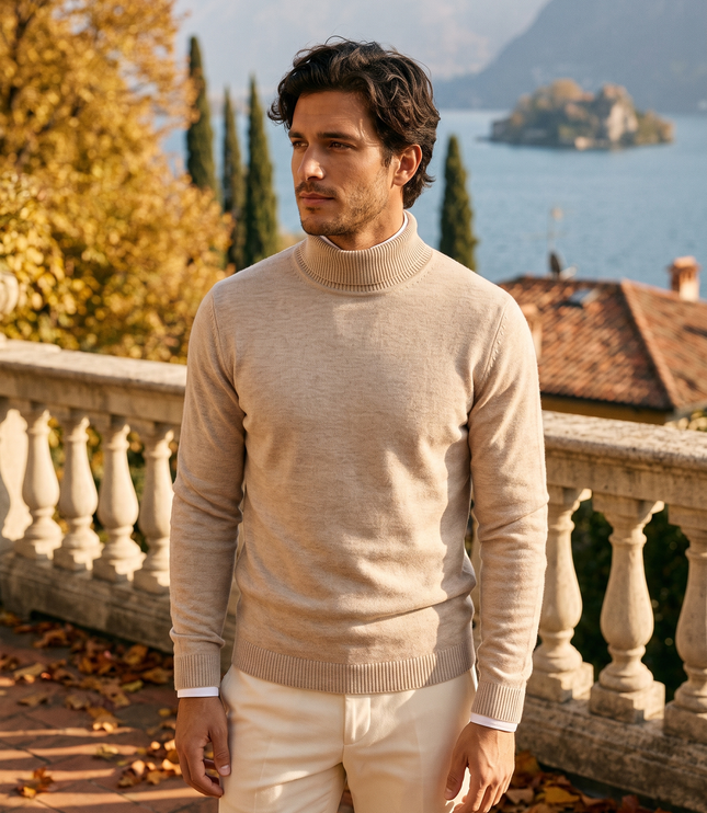 Men's Ribbed Turtleneck Jumper with a Close Fit