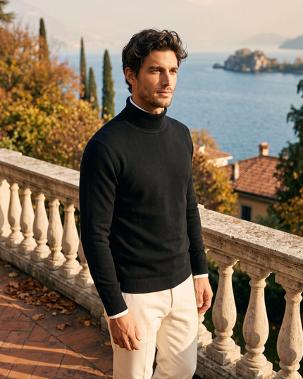 Men's Ribbed Turtleneck Jumper with a Close Fit