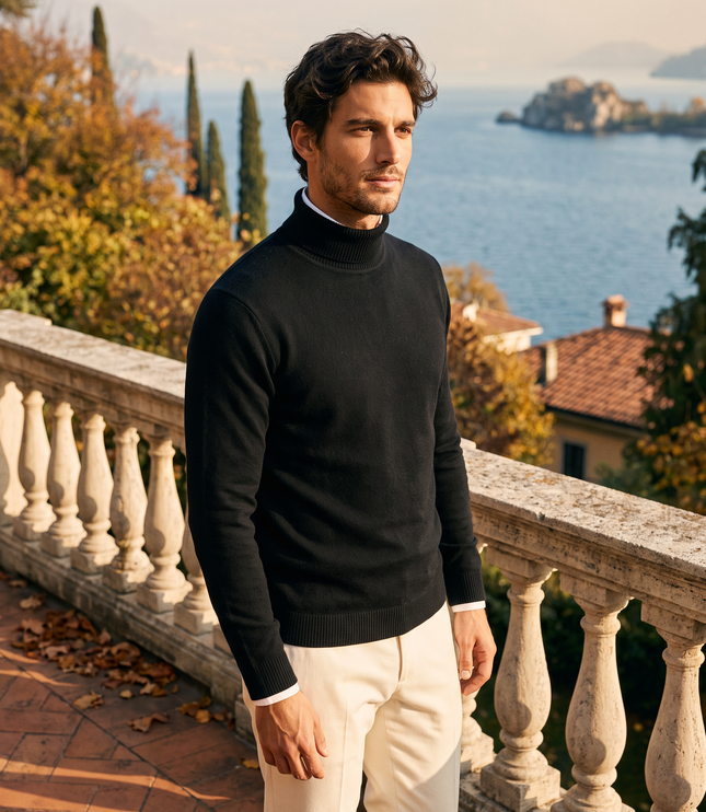 Men's Ribbed Turtleneck Jumper with a Close Fit