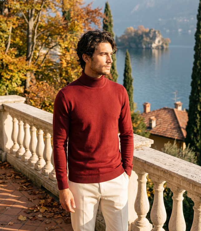 Men's Ribbed Turtleneck Jumper with a Close Fit