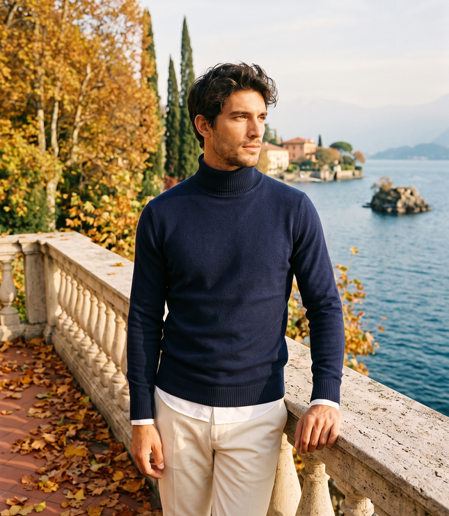 Men's Ribbed Turtleneck Jumper with a Close Fit