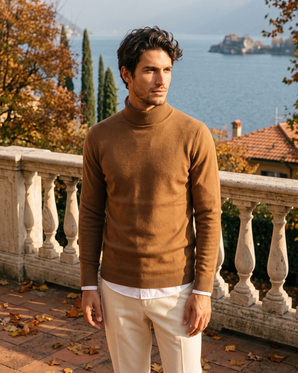 Men's Ribbed Turtleneck Jumper with a Close Fit