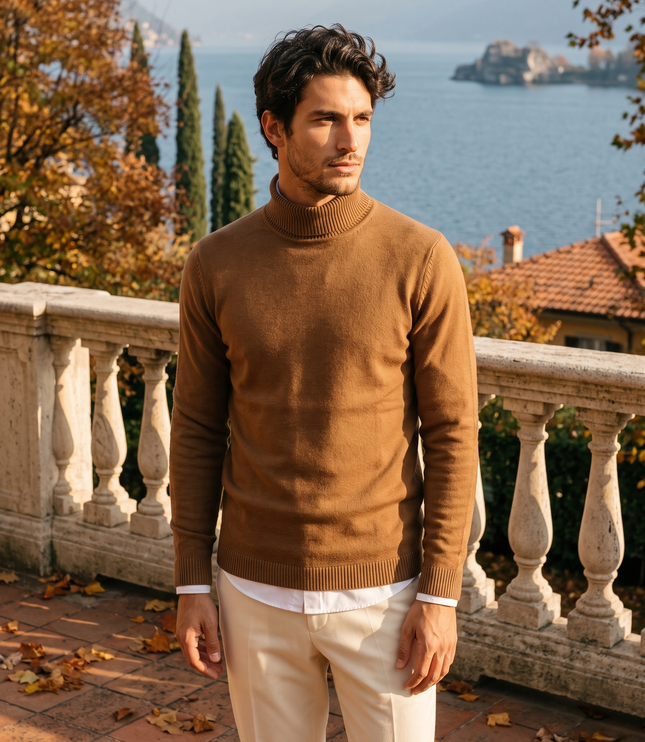 Men's Ribbed Turtleneck Jumper with a Close Fit