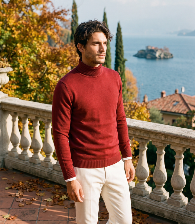 Men's Ribbed Turtleneck Jumper with a Close Fit